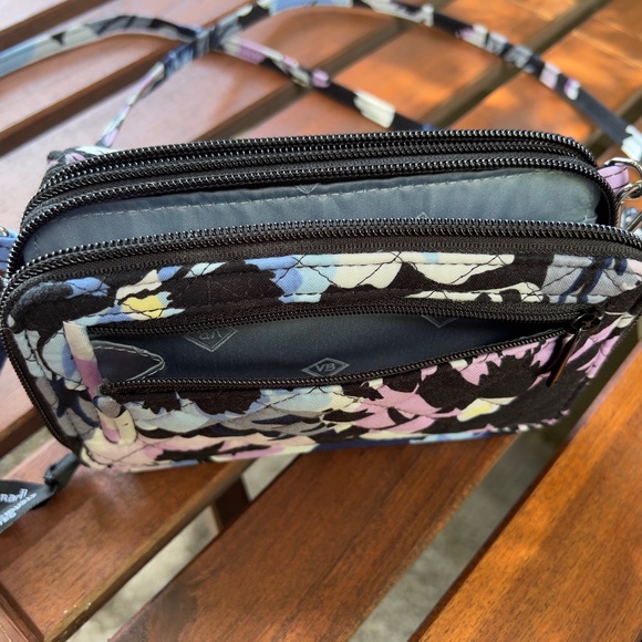 Vera Bradley RFID All in One Crossbody Bag Plum Pansies - Picture 8 of 13